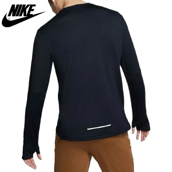 Nike Running DRI-FIT Element 3.0 Black Long Sleeve Crew Shirt Thumbholes Small - Picture 2 of 10